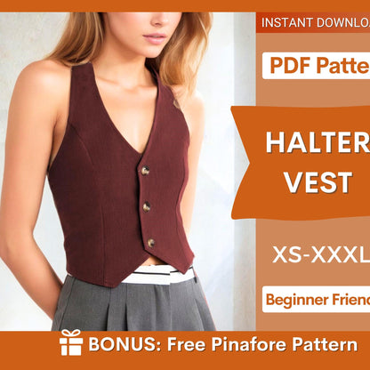 Halter Vest Sewing Pattern – Stylish Cropped Waistcoat