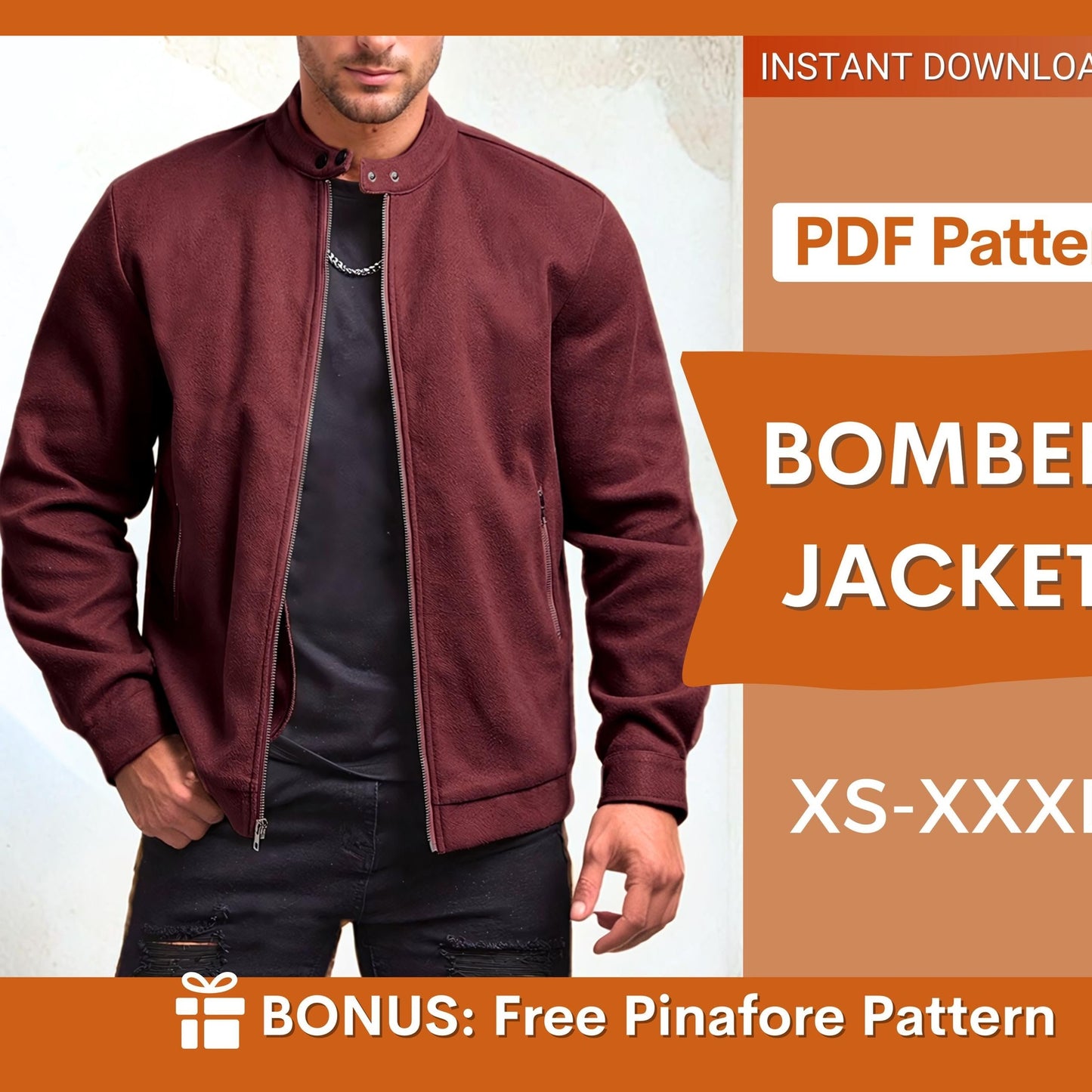 Men’s Bomber Jacket Sewing Pattern – DIY Jacket Project | Sizes XS-XXXL