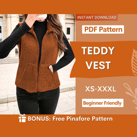 Teddy Vest Digital Sewing Pattern - Cozy Winter Jacket for Women