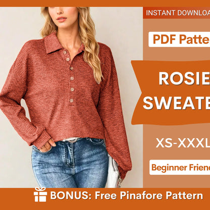 Rosie Sweater Sewing Pattern - Puff Sleeve Sweatshirt for Women