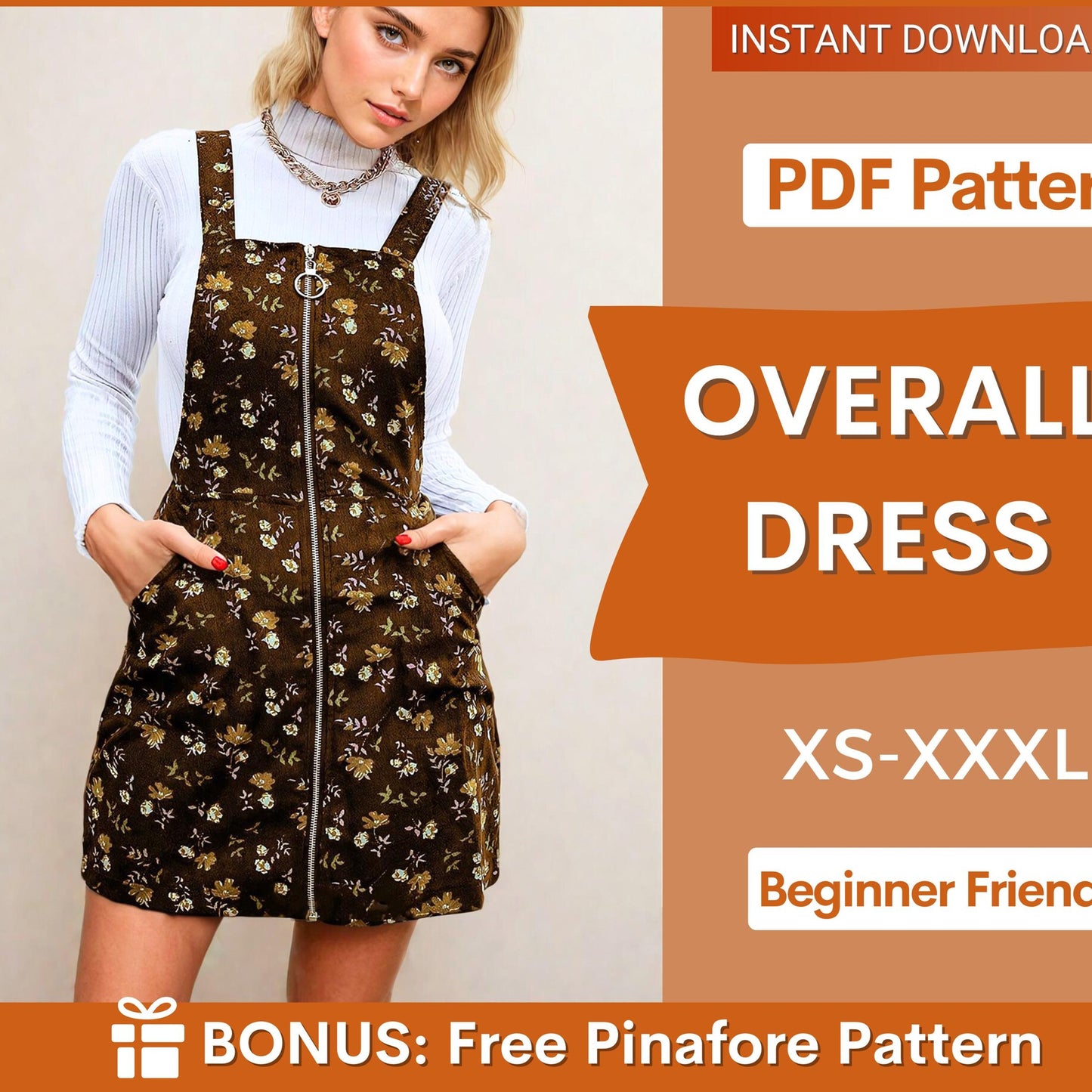 Overall Dress Sewing Pattern | Zipped Short Dress Design