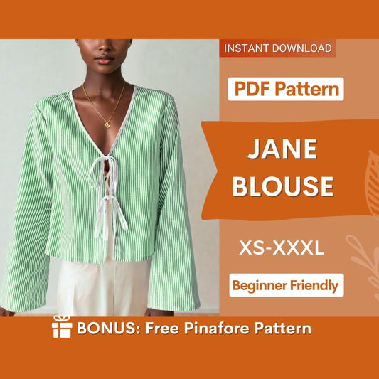 Top Sewing Pattern | Blouse Sewing Pattern | Women Sewing Pattern, Front Tie Top Pattern, Long Sleeved Top Pattern, Women Blouse Top Pattern