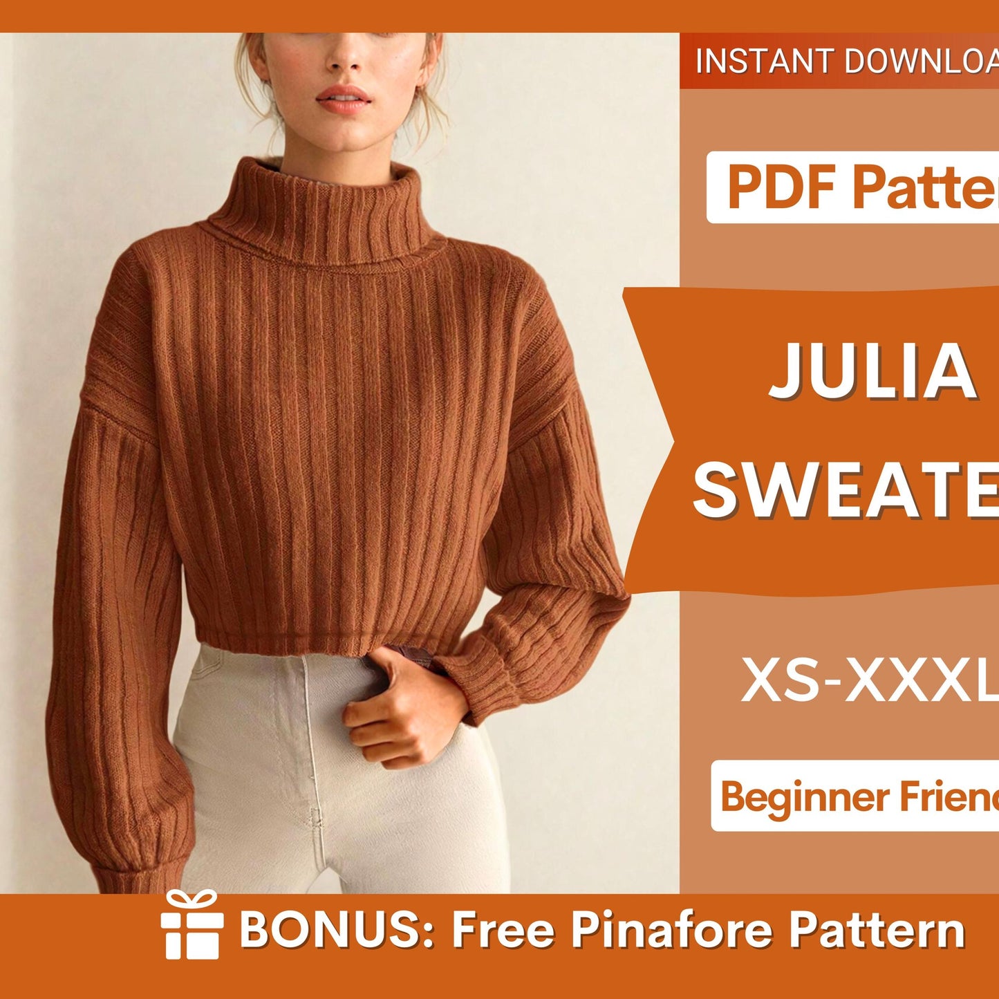 Turtleneck Sweater Pattern - Women's Mock Neck Sweater Design