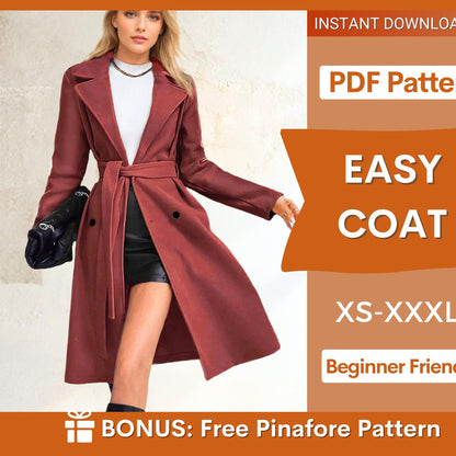 Winter Coat Sewing Pattern - Long Jacket for Women