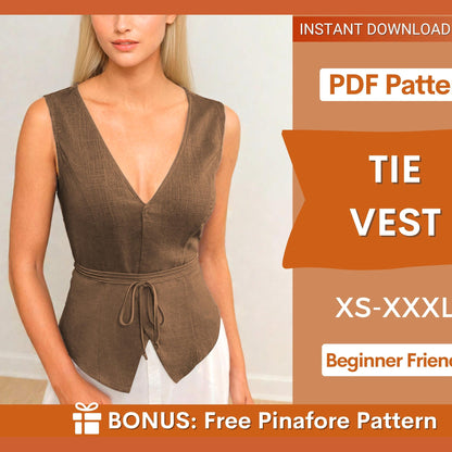 Front Tie Vest Sewing Pattern - Elegant Waistcoat Design