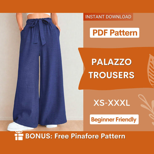 High-Waisted Palazzo Pants Sewing Pattern | Elastic Waistband