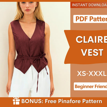 Front Tie Waistcoat Sewing Pattern - Stylish Vest Design