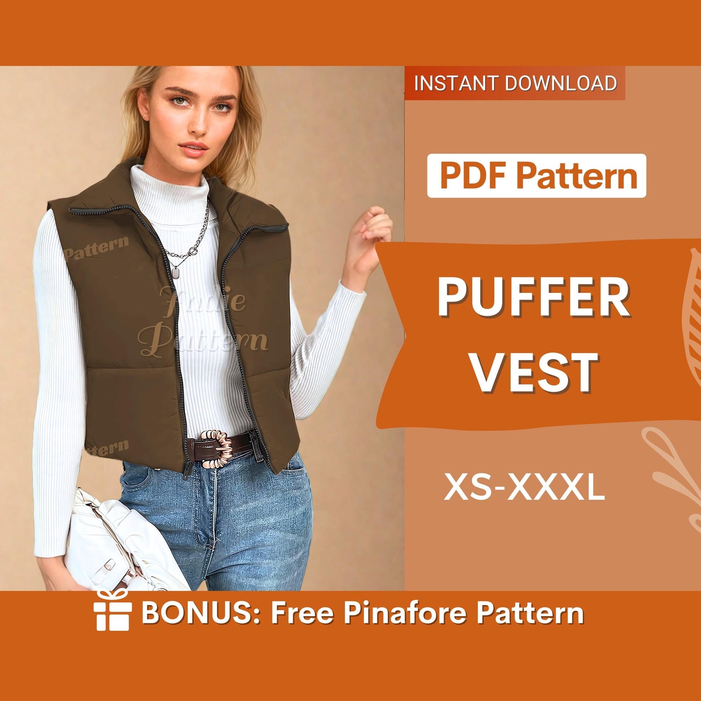 Puffer Vest Sewing Pattern | Puffer Vest | Jacket Pattern | Sewing Pattern Puffer Vest | Coat Sewing Pattern, Vest Jacket Coat Pattern Women