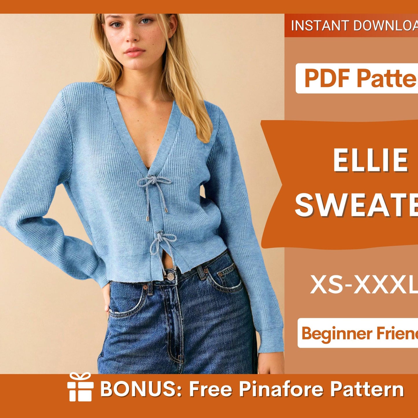 Front Tie Sweater Sewing Pattern - Women's Tie Sweater & Sweatshirt