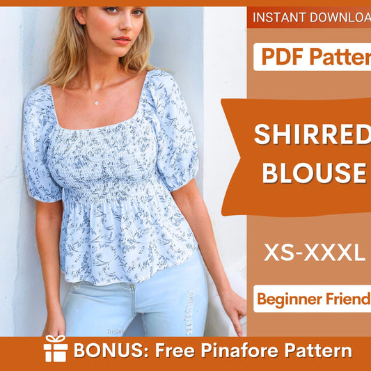 Shirred Blouse Sewing Pattern | Cottagecore Milkmaid Top for Women