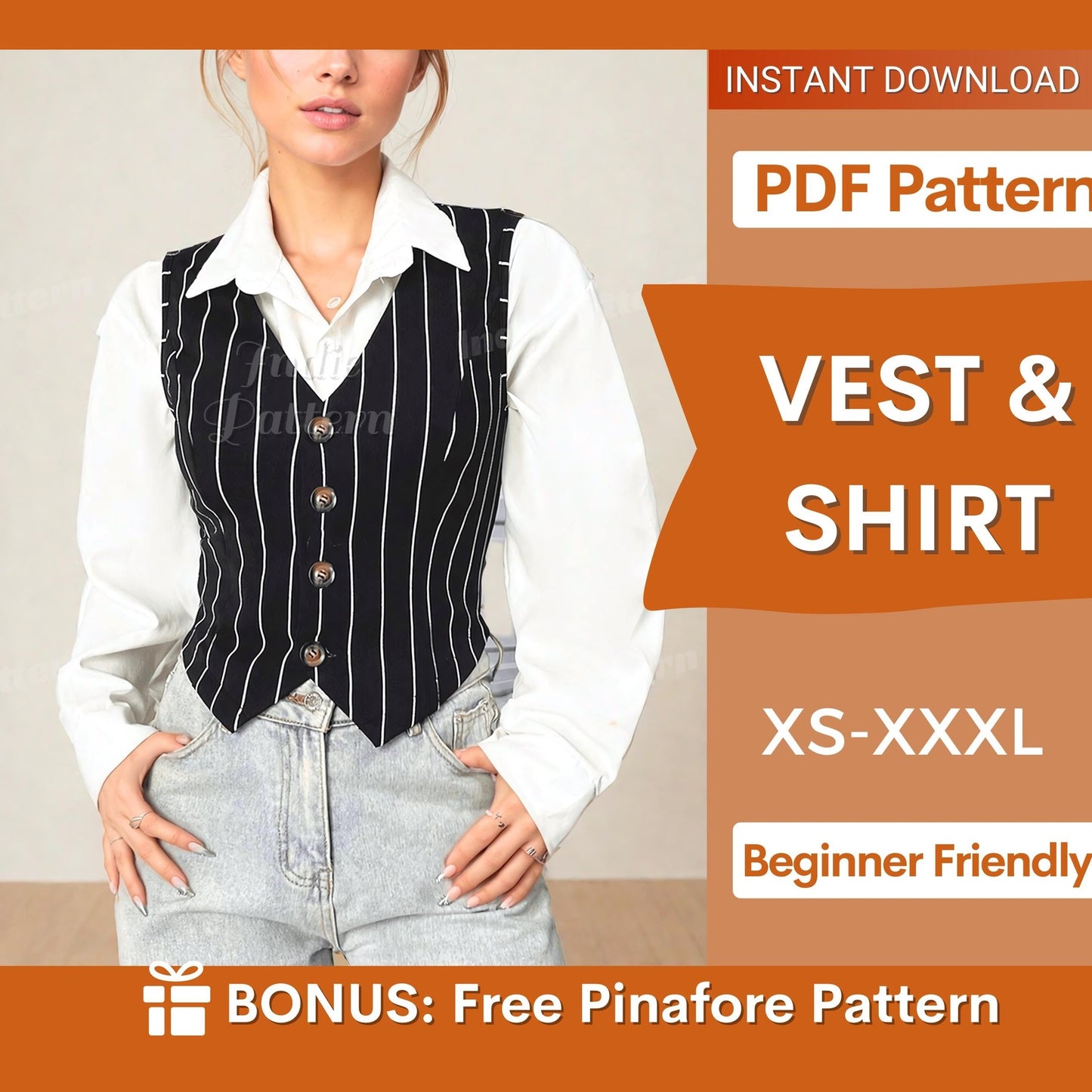 Vest & Shirt Sewing Pattern | Sewing Pattern for Women | Sewing Patterns | Vest Pattern | Shirt Pattern | Sewing Patterns, Waistcoat Pattern