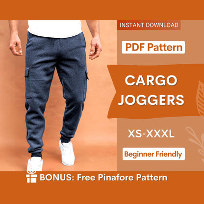 Men’s Cargo Joggers Sewing Pattern – DIY Sweatpants Project | Sizes XS-XXXL