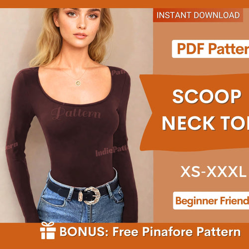 Scoop Neck Top Sewing Pattern | Long Sleeve Top Pattern | Womens top | Sewing Patterns | Women Patterns | Fitted Top Pattern