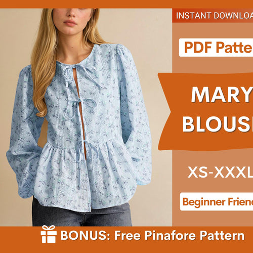 Mary Blouse Sewing Pattern – Front Tie Peplum Top for Women