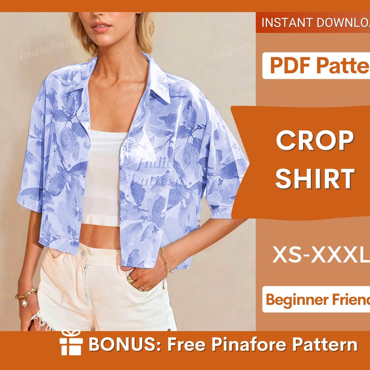 Crop Shirt Sewing Pattern | Button-Up Shirt for Women