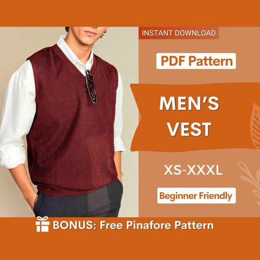 Men's Vest Sewing Pattern | Easy Waistcoat PDF Pattern for Beginners