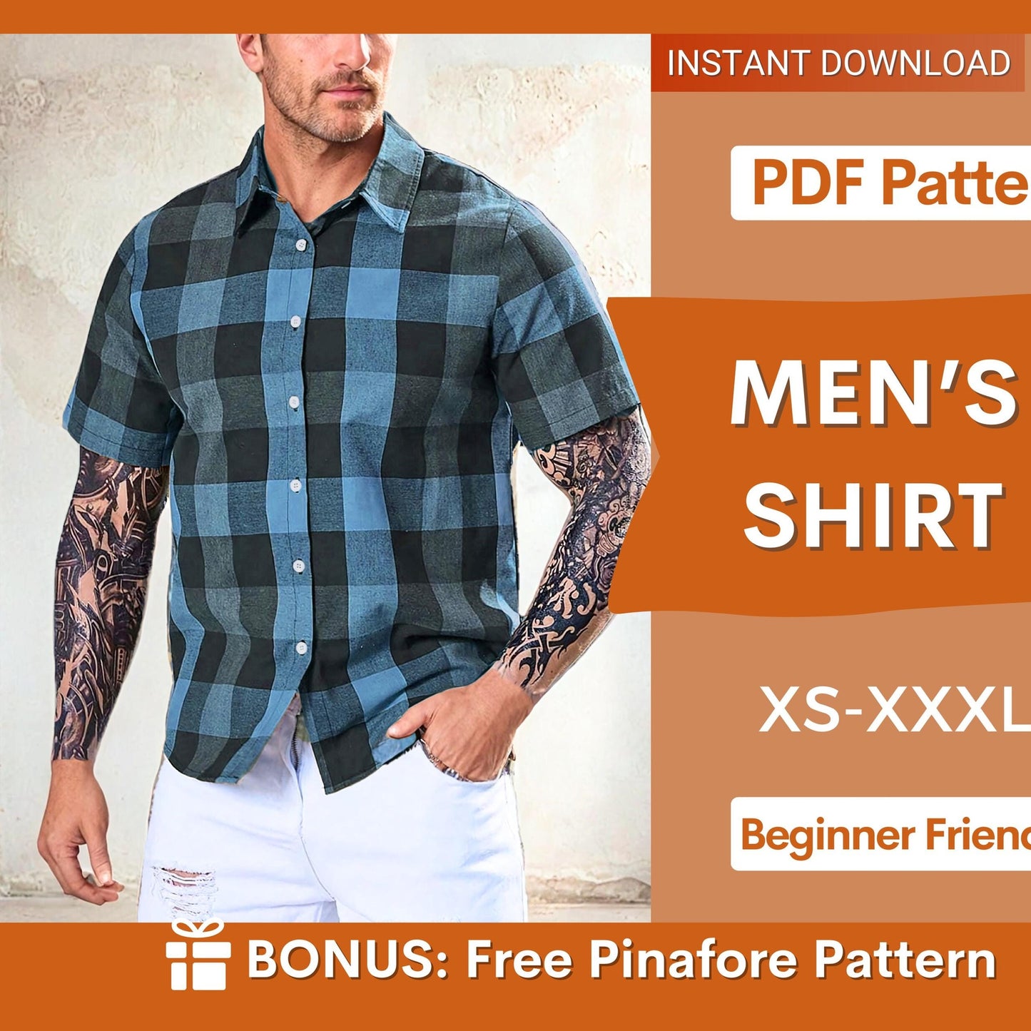 Men's Short Sleeve Shirt Sewing Pattern | XS-XXXL with Step-by-Step Guide