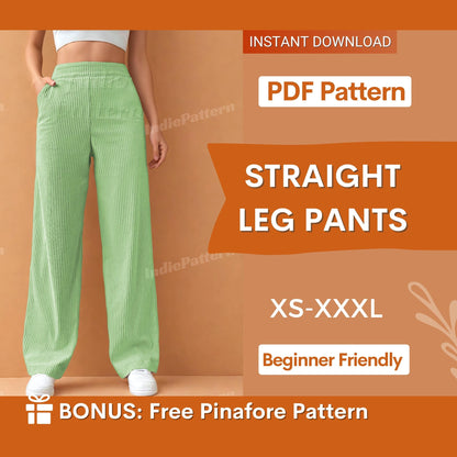 Straight Leg Pants Sewing Pattern - High Waisted Trousers