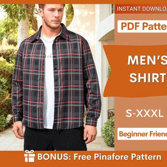 Men's Button Shirt Sewing Pattern | S-XXXL with Step-by-Step Instructions