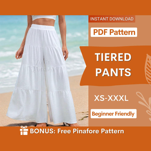 Tiered Pants Pattern | Women Pants Sewing Pattern | Wide Leg Pants Pattern | Pants Pattern | Sewing Patterns | Women Sewing Pattern