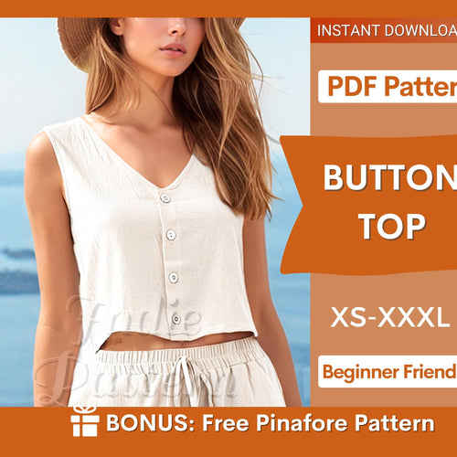 Button Top Sewing Pattern, Top Pattern, Sleeveless Top Pattern, Sewing Pattern, Women Sewing pattern, Tank Top, Summer Top, Women's Top