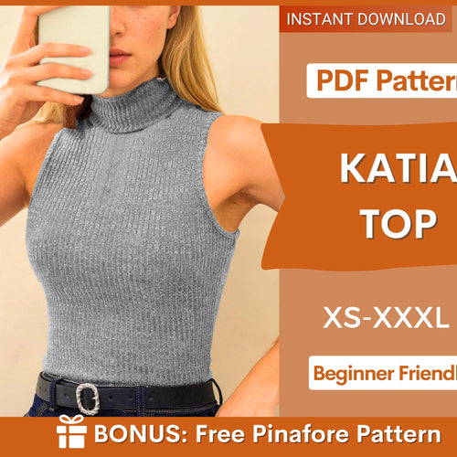 Katia Top Sewing Pattern - Mock Neck Turtleneck for Women